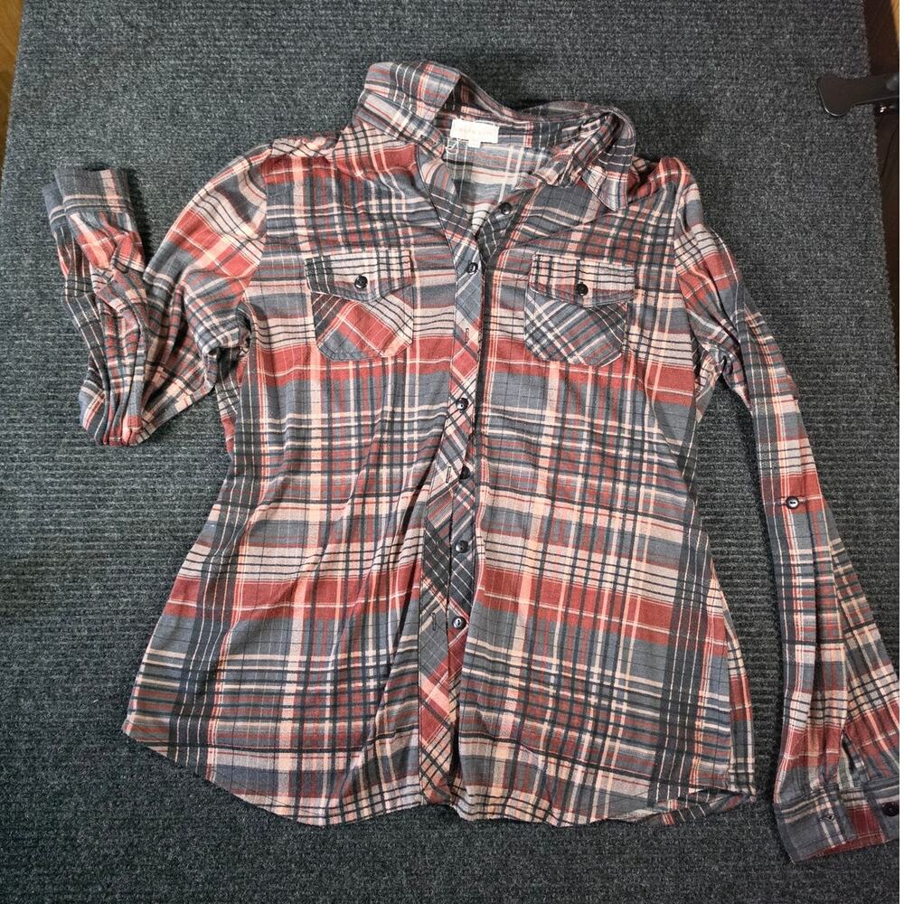 Urban Girl Plaid Flannel Shirt Womens Red Gray XL